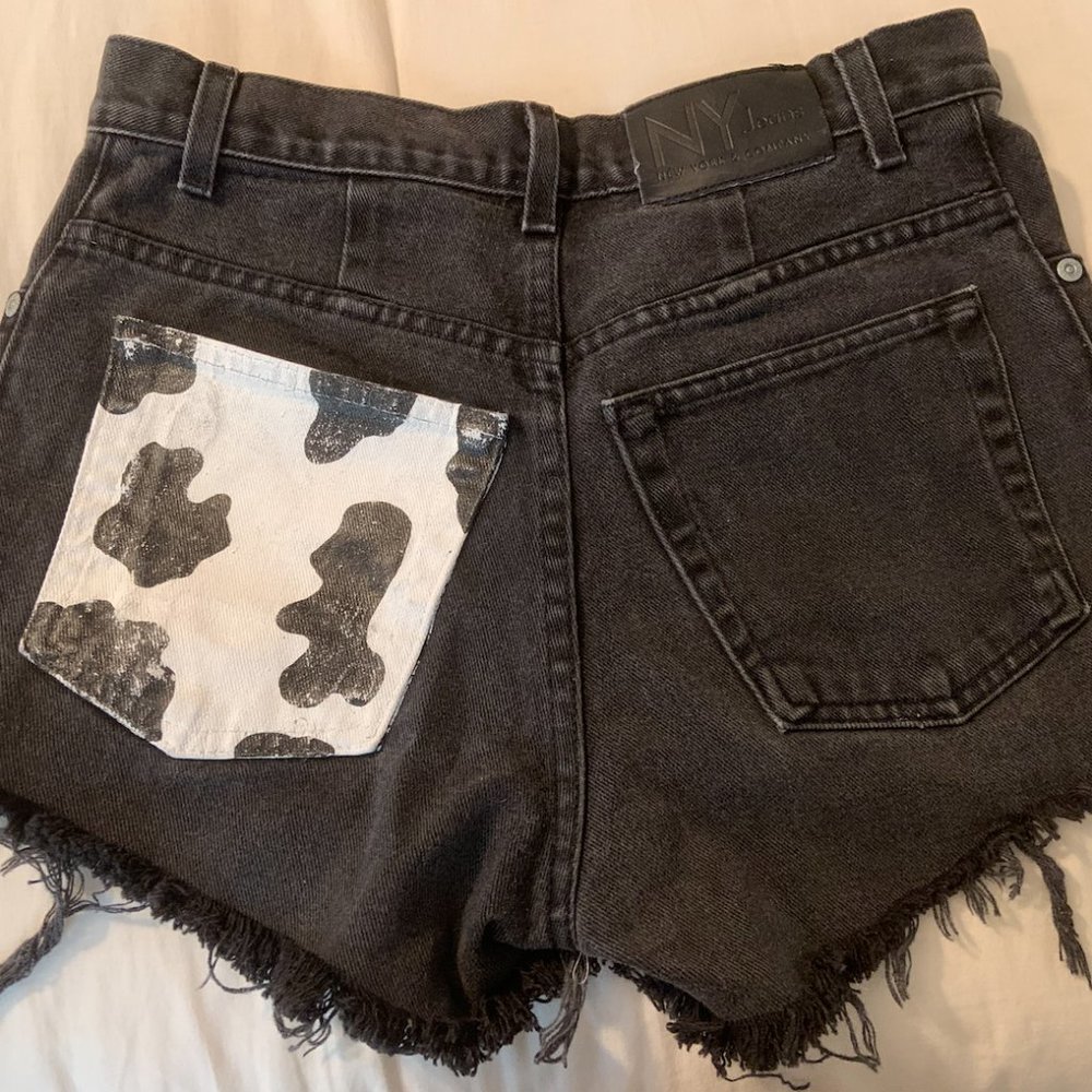 cow print jean shorts